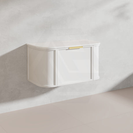 900mm Houston Matt White/Black Plywood Curved Wall Hung Vanity With Variant Color Handle