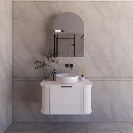 600-1500mm Houston Matt White/Black Plywood Curved Wall Hung Vanity With Variant Color Handle