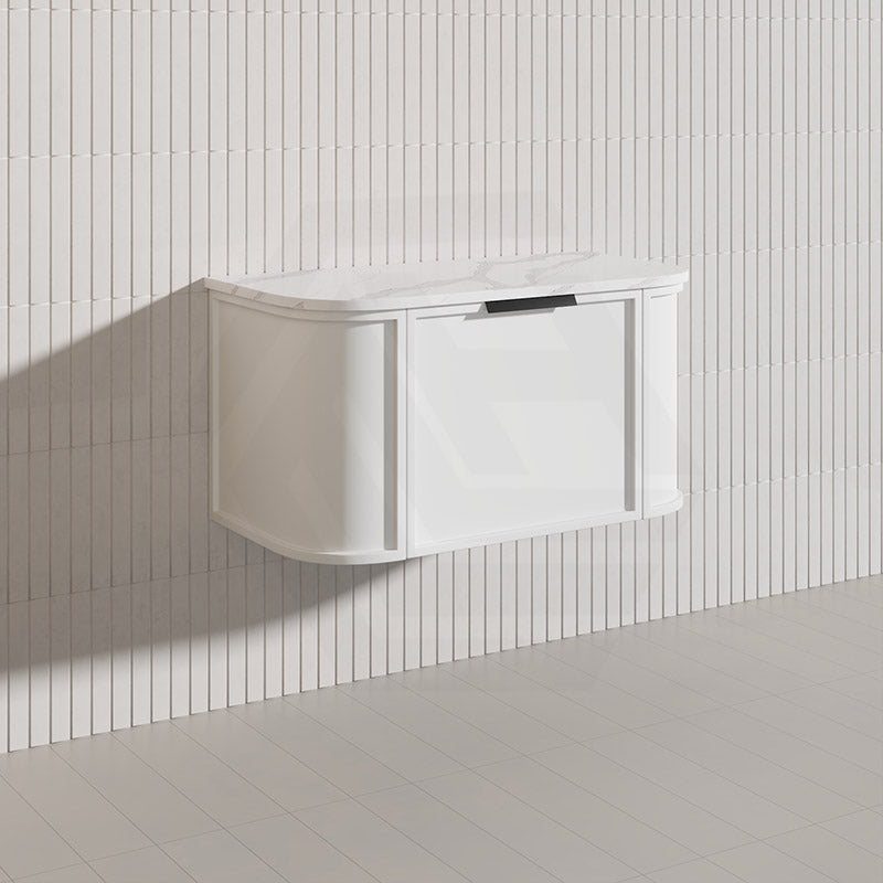 900mm Houston Matt White/Black Plywood Curved Wall Hung Vanity With Variant Color Handle