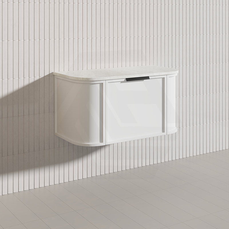 900mm Houston Matt White/Black Plywood Curved Wall Hung Vanity With Variant Color Handle