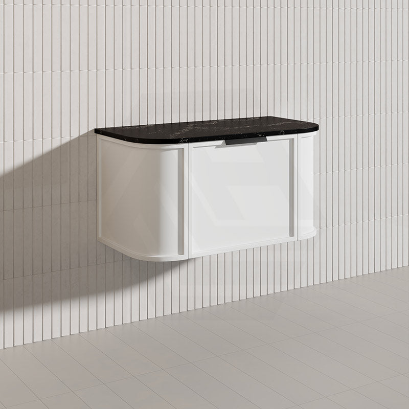 900mm Houston Matt White/Black Plywood Curved Wall Hung Vanity With Variant Color Handle