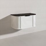 900mm Houston Matt White/Black Plywood Curved Wall Hung Vanity With Variant Color Handle