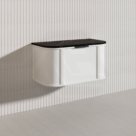 900mm Houston Matt White/Black Plywood Curved Wall Hung Vanity With Variant Color Handle