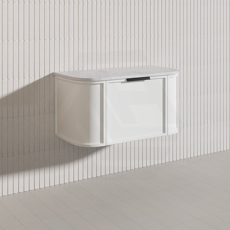 900mm Houston Matt White/Black Plywood Curved Wall Hung Vanity With Variant Color Handle