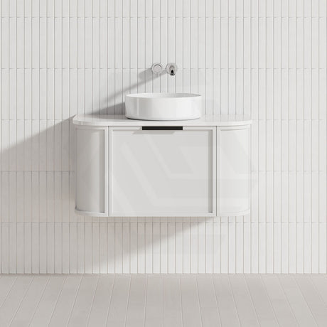 600-1500mm Houston Matt White/Black Plywood Curved Wall Hung Vanity With Variant Color Handle