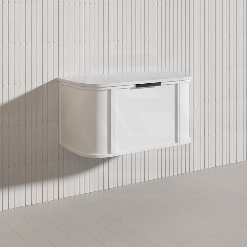 900mm Houston Matt White/Black Plywood Curved Wall Hung Vanity With Variant Color Handle