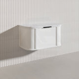 900mm Houston Matt White/Black Plywood Curved Wall Hung Vanity With Variant Color Handle