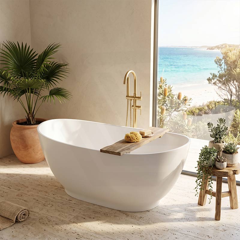 Layla Riva-Slim Oval Acrylic Freestanding Bathtub NO Overflow 1500/1700mm - Matt White