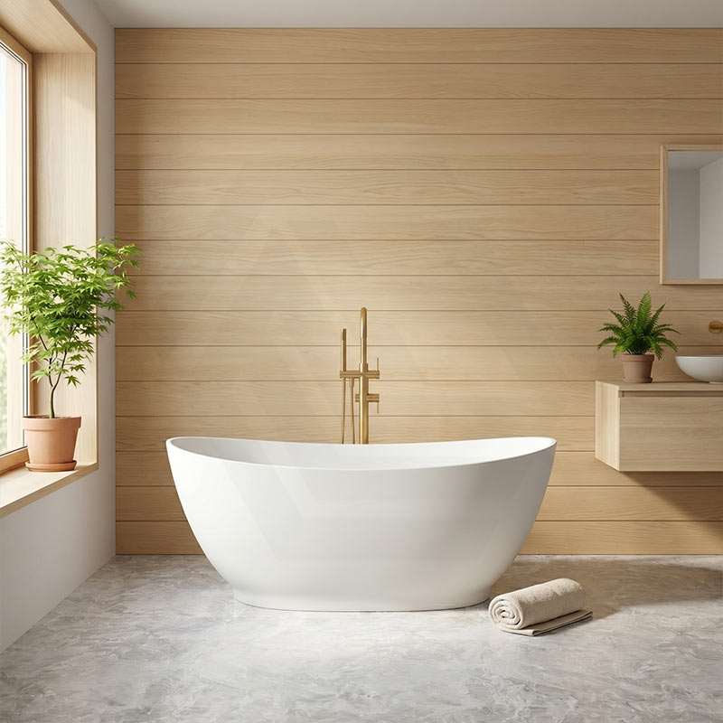 Layla Riva-Slim Oval Acrylic Freestanding Bathtub NO Overflow 1500/1700mm - Matt White