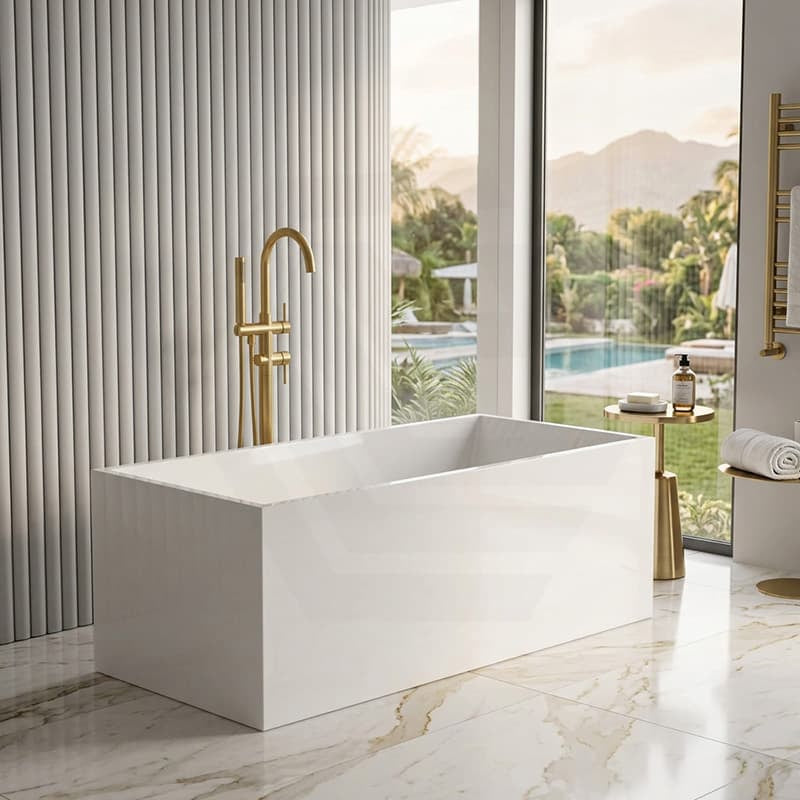 Lotus Rectangular Acrylic Freestanding Corner Back to Wall Bathtub Multi Fit NO Overflow 1200/1300/1400/1500/1600/1700mm - Gloss White