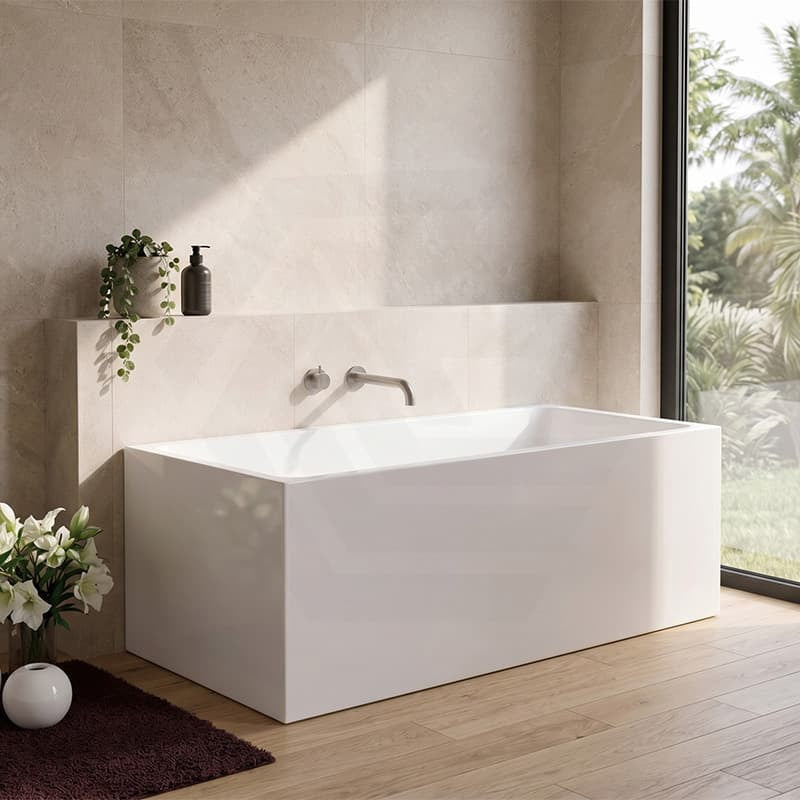 Lotus Rectangular Acrylic Freestanding Corner Back to Wall Bathtub Multi Fit NO Overflow 1200/1300/1400/1500/1600/1700mm - Gloss White