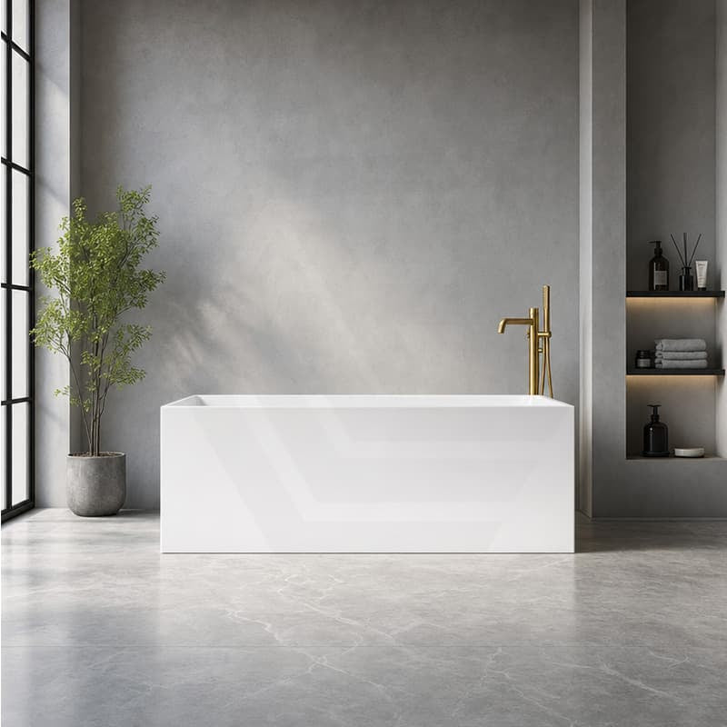 Lotus Rectangular Acrylic Freestanding Corner Back to Wall Bathtub Multi Fit NO Overflow 1200/1300/1400/1500/1600/1700mm - Gloss White