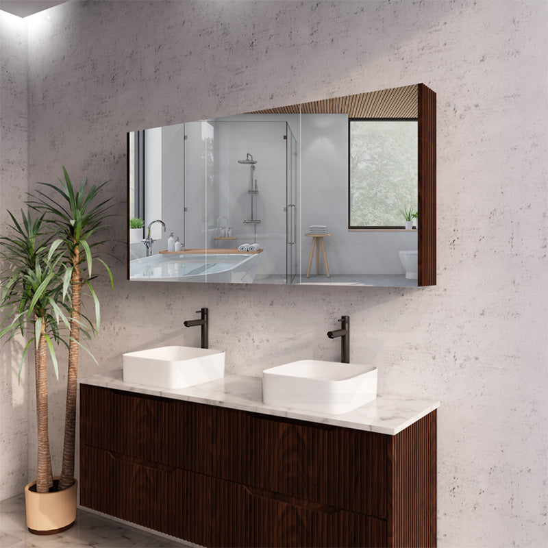 1500mm Geneva Brown Oak Fluted Pencil Edge Shaving Cabinet