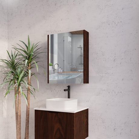 600mm Geneva Brown Oak Wall Hung Pencil Edge Shaving Cabinet