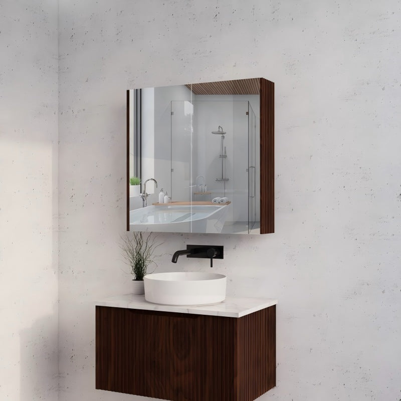 750mm Geneva Brown Oak Fluted Pencil Edge Shaving Cabinet