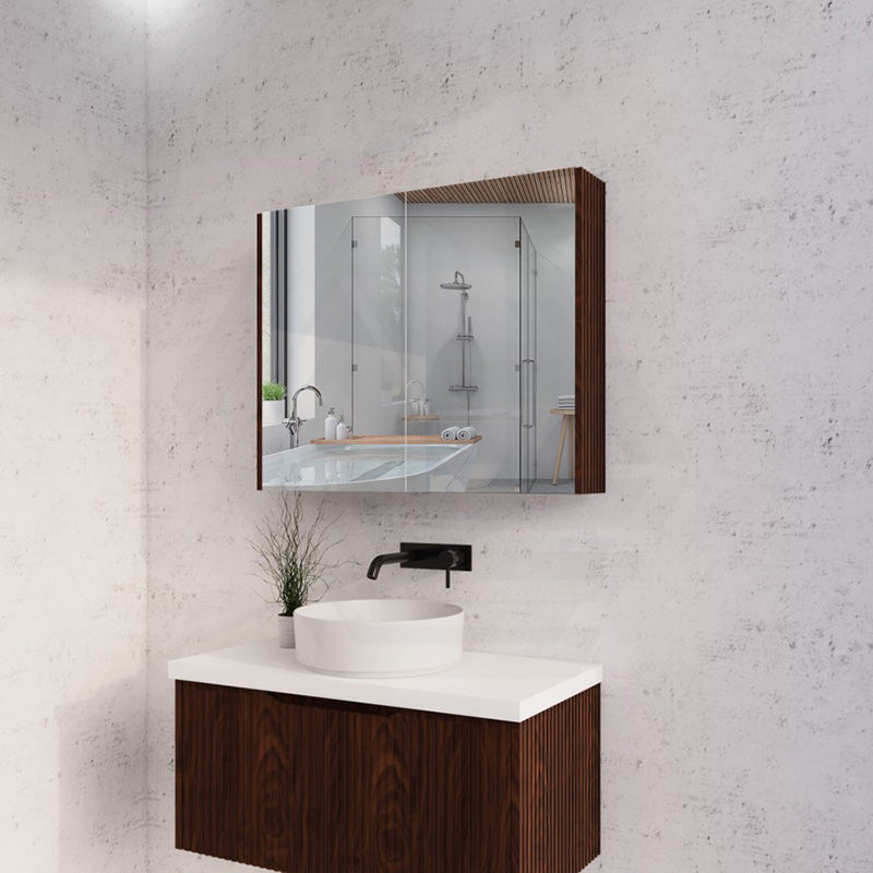 900mm Geneva Brown Oak MDF Fluted Pencil Edge Shaving Cabinet