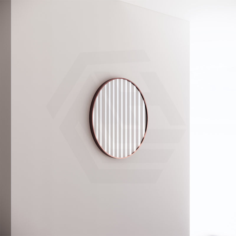 600mm Round Brushed Copper Framed Bathroom Mirror Wall Mounted