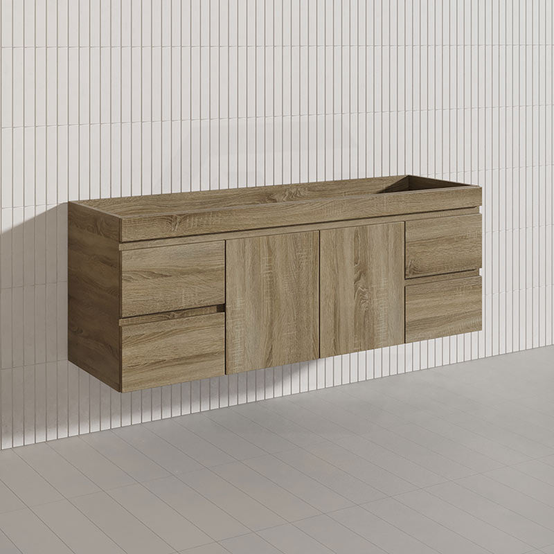 1500mm Wood Grain Bathroom Wall Hung Vanity Cabinet Only & Ceramic/Poly Top Available