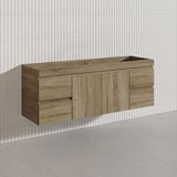 1500mm Wood Grain Bathroom Wall Hung Vanity Cabinet Only & Ceramic/Poly Top Available