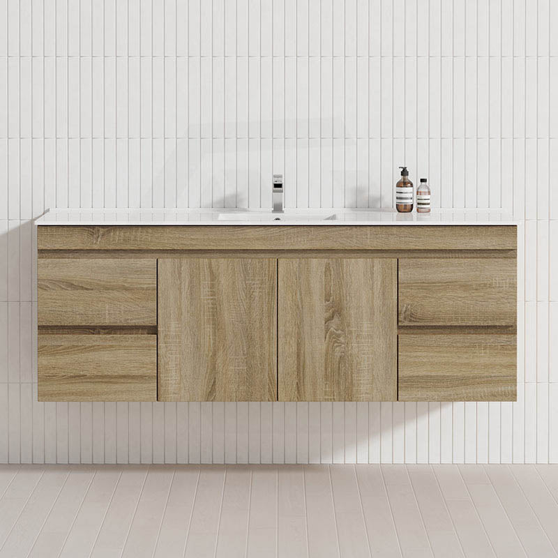 600-1500mm Wall Hung Bathroom Vanity Timber Wood Grain Drawers Cabinet ONLY&Ceramic/Poly Top Available
