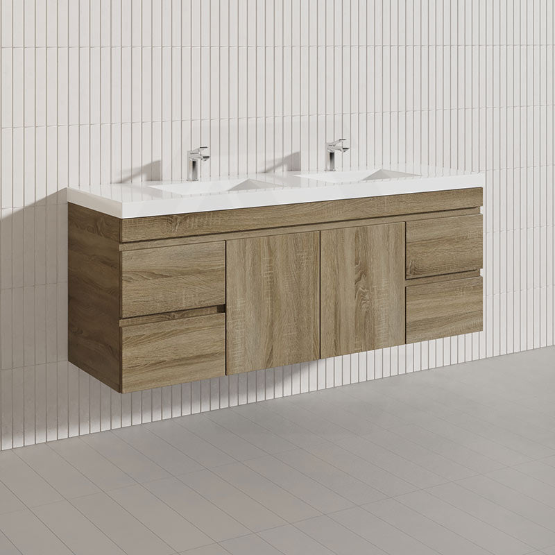 1500mm Wood Grain Bathroom Wall Hung Vanity Cabinet Only & Ceramic/Poly Top Available