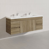 1500mm Wood Grain Bathroom Wall Hung Vanity Cabinet Only & Ceramic/Poly Top Available