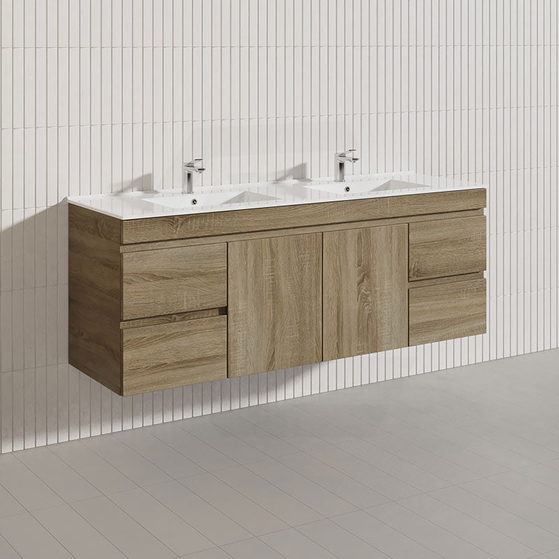 1500mm Wood Grain Bathroom Wall Hung Vanity Cabinet Only & Ceramic/Poly Top Available