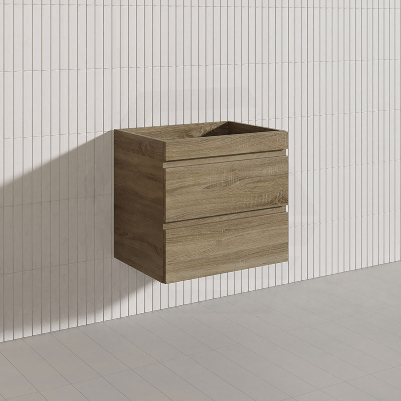 600mm Wood Grain Bathroom Wall Hung Vanity Cabinet Only & Ceramic/Poly Top Available