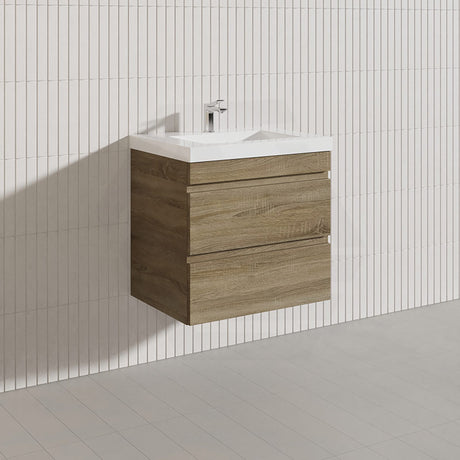 600mm Wood Grain Bathroom Wall Hung Vanity Cabinet Only & Ceramic/Poly Top Available