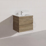 600mm Wood Grain Bathroom Wall Hung Vanity Cabinet Only & Ceramic/Poly Top Available