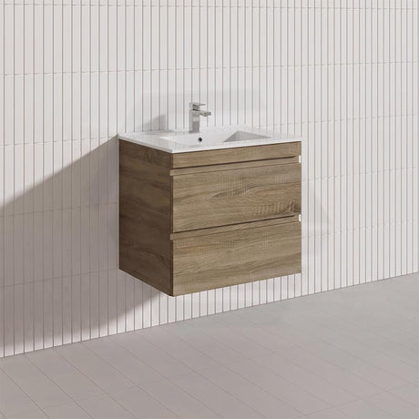 600mm Wood Grain Bathroom Wall Hung Vanity Cabinet Only & Ceramic/Poly Top Available