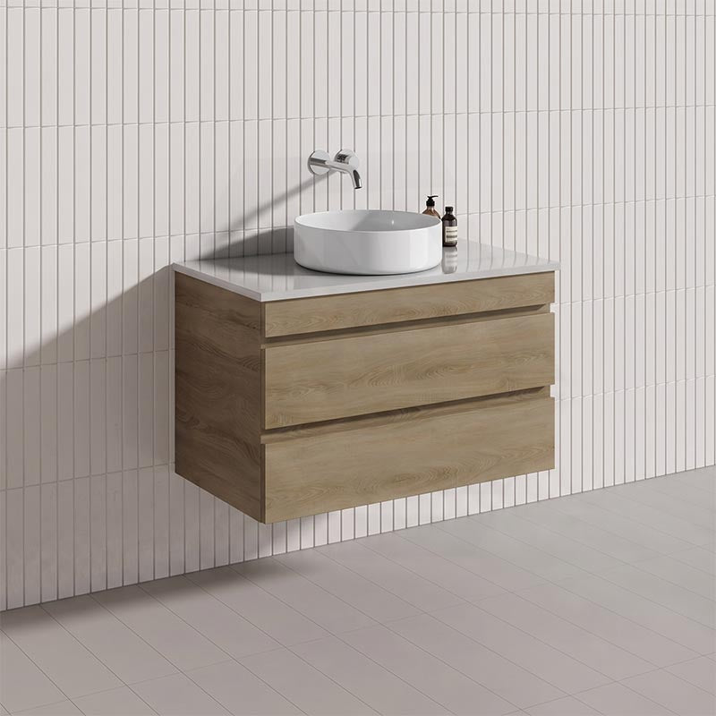 750mm Wood Grain Bathroom Wall Hung Vanity Cabinet Only & Ceramic/Poly Top Available