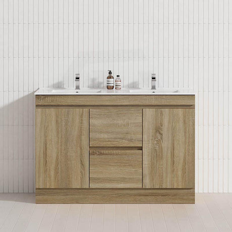 600-1500mm Freestanding Kickboard Bathroom Vanity Light Oak Wood Grain Cabinet Only & Ceramic/Poly Top Available