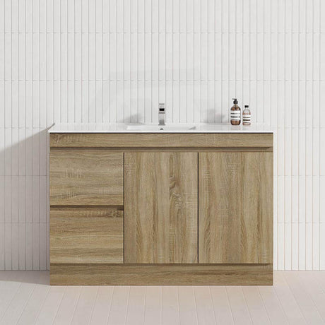 600-1500mm Freestanding Kickboard Bathroom Vanity Light Oak Wood Grain Cabinet Only & Ceramic/Poly Top Available