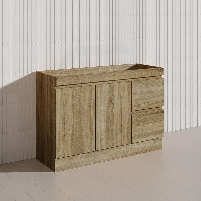 600-1500mm Freestanding Kickboard Bathroom Vanity Light Oak Wood Grain Cabinet Only & Ceramic/Poly Top Available
