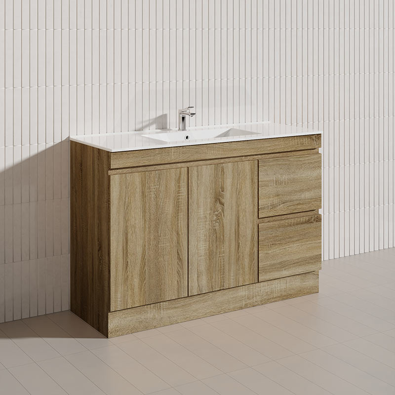 600-1500mm Freestanding Kickboard Bathroom Vanity Light Oak Wood Grain Cabinet Only & Ceramic/Poly Top Available