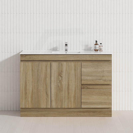 600-1500mm Freestanding Kickboard Bathroom Vanity Light Oak Wood Grain Cabinet Only & Ceramic/Poly Top Available