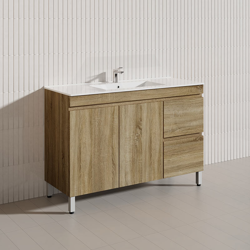600-1500mm Freestanding MDF Vanity Light Oak Finish Left / Right Drawers Cabinet ONLY for Bathroom