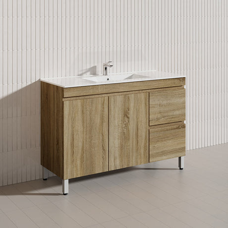 600-1500mm Freestanding MDF Vanity Light Oak Finish Left / Right Drawers Cabinet ONLY for Bathroom
