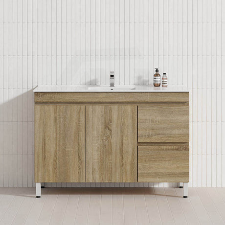 600-1500mm Freestanding MDF Vanity Light Oak Finish Left / Right Drawers Cabinet ONLY for Bathroom