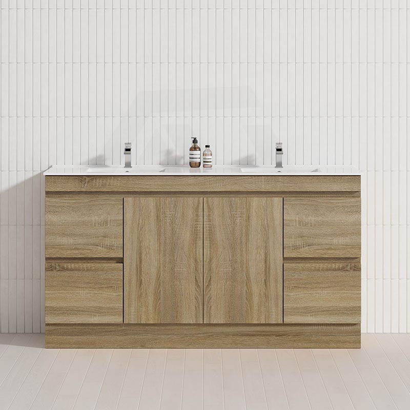 600-1500mm Freestanding Kickboard Bathroom Vanity Light Oak Wood Grain Cabinet Only & Ceramic/Poly Top Available