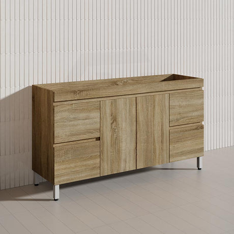 600-1500mm Freestanding MDF Vanity Light Oak Finish Left / Right Drawers Cabinet ONLY for Bathroom