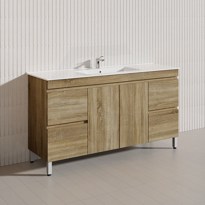 600-1500mm Freestanding MDF Vanity Light Oak Finish Left / Right Drawers Cabinet ONLY for Bathroom