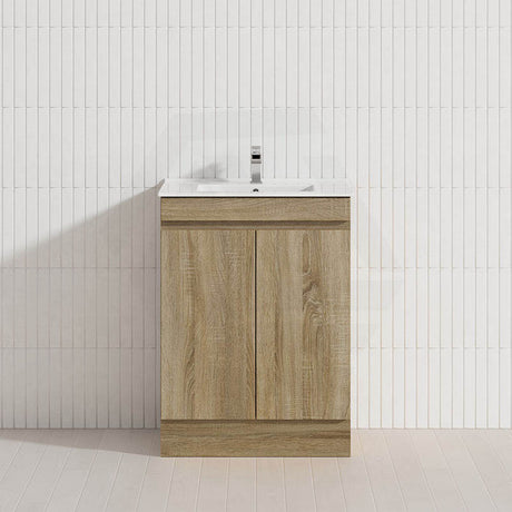 600-1500mm Freestanding Kickboard Bathroom Vanity Light Oak Wood Grain Cabinet Only & Ceramic/Poly Top Available