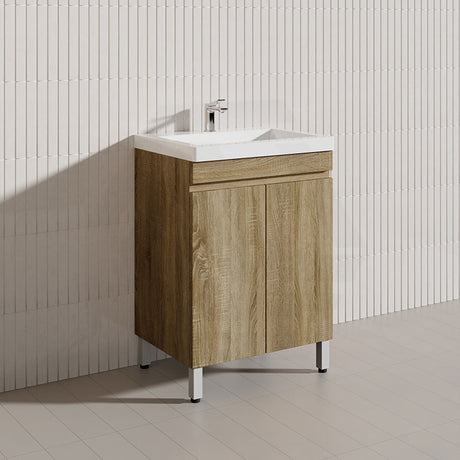 600mm Freestanding With Legs/Kickboard MDF Vanity Cabinet Only & Ceramic/Poly Top Available - Light Oak