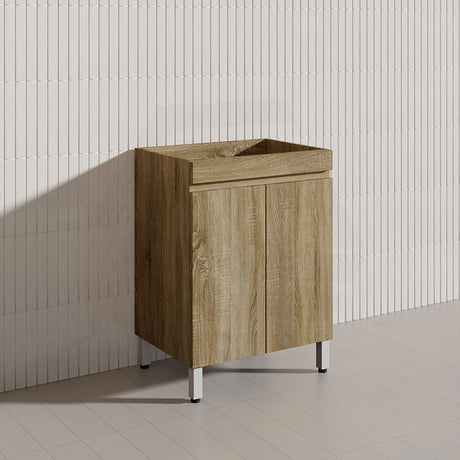 600mm Freestanding With Legs/Kickboard MDF Vanity Cabinet Only & Ceramic/Poly Top Available - Light Oak