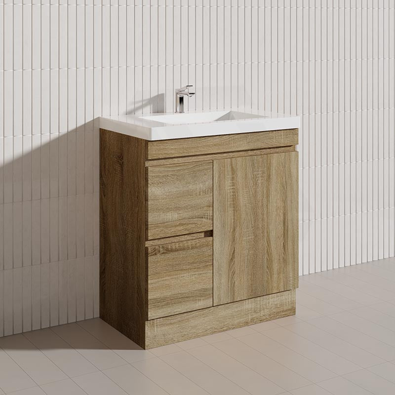 600-1500mm Freestanding Kickboard Bathroom Vanity Light Oak Wood Grain Cabinet Only & Ceramic/Poly Top Available