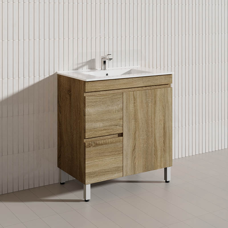 600-1500mm Freestanding MDF Vanity Light Oak Finish Left / Right Drawers Cabinet ONLY for Bathroom