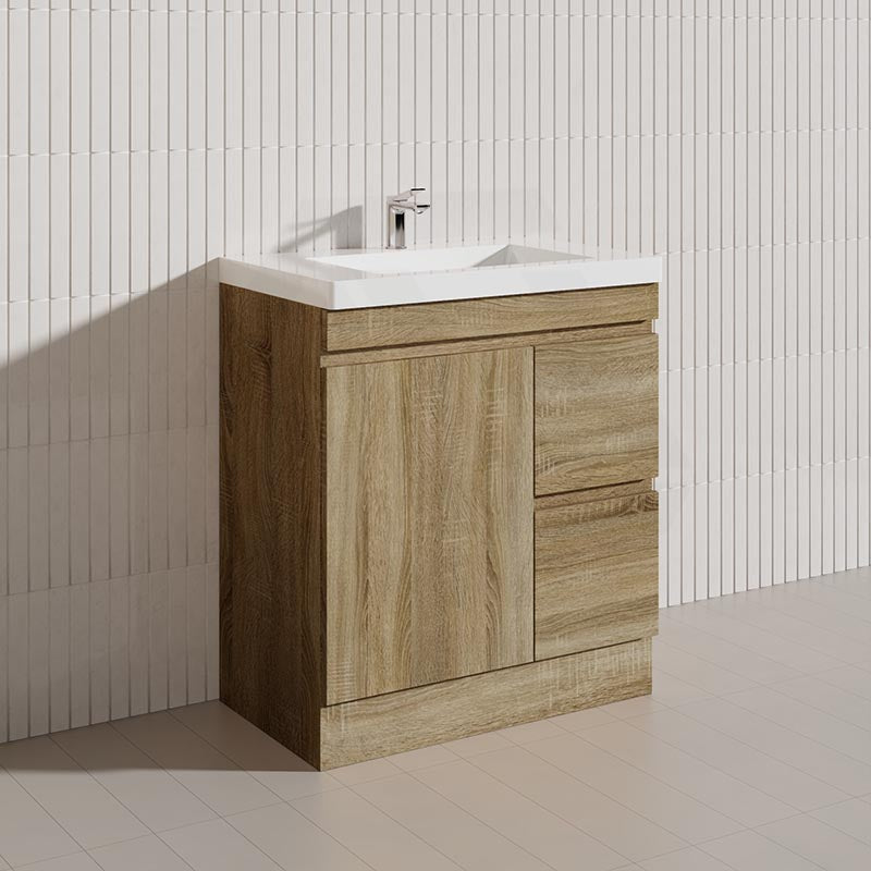 600-1500mm Freestanding Kickboard Bathroom Vanity Light Oak Wood Grain Cabinet Only & Ceramic/Poly Top Available