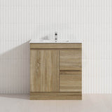 600-1500mm Freestanding Kickboard Bathroom Vanity Light Oak Wood Grain Cabinet Only & Ceramic/Poly Top Available